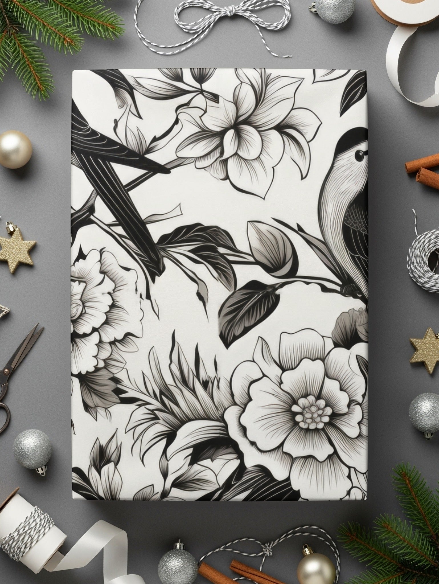 Black and White Bird Toile Seamless Pattern Modern Chinoiserie - Moore and Mountain