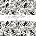Black and White Bird Toile Seamless Pattern Modern Chinoiserie - Moore and Mountain