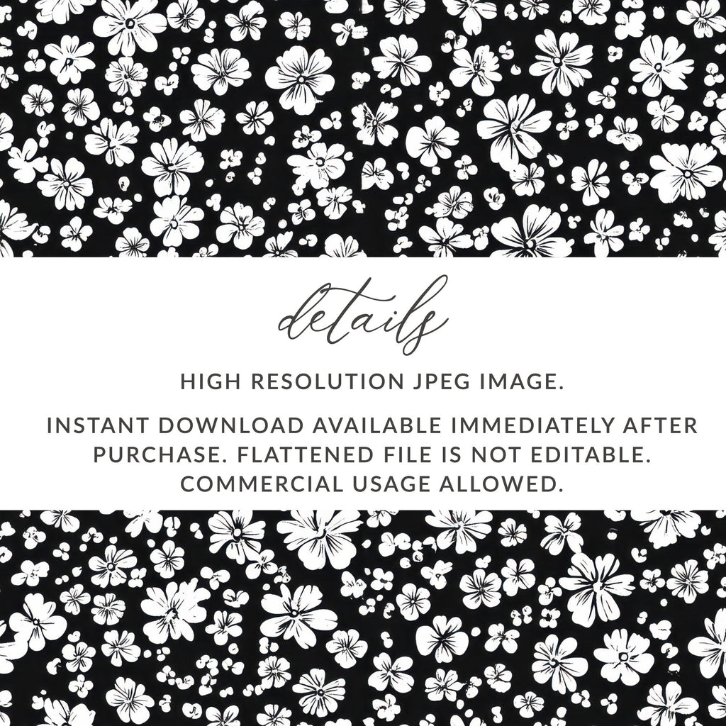 Black and White Floral Doodle, Abstract Digital Paper, Flower Pattern, Modern Design, Seamless Printable, Commercial Use - Moore and Mountain