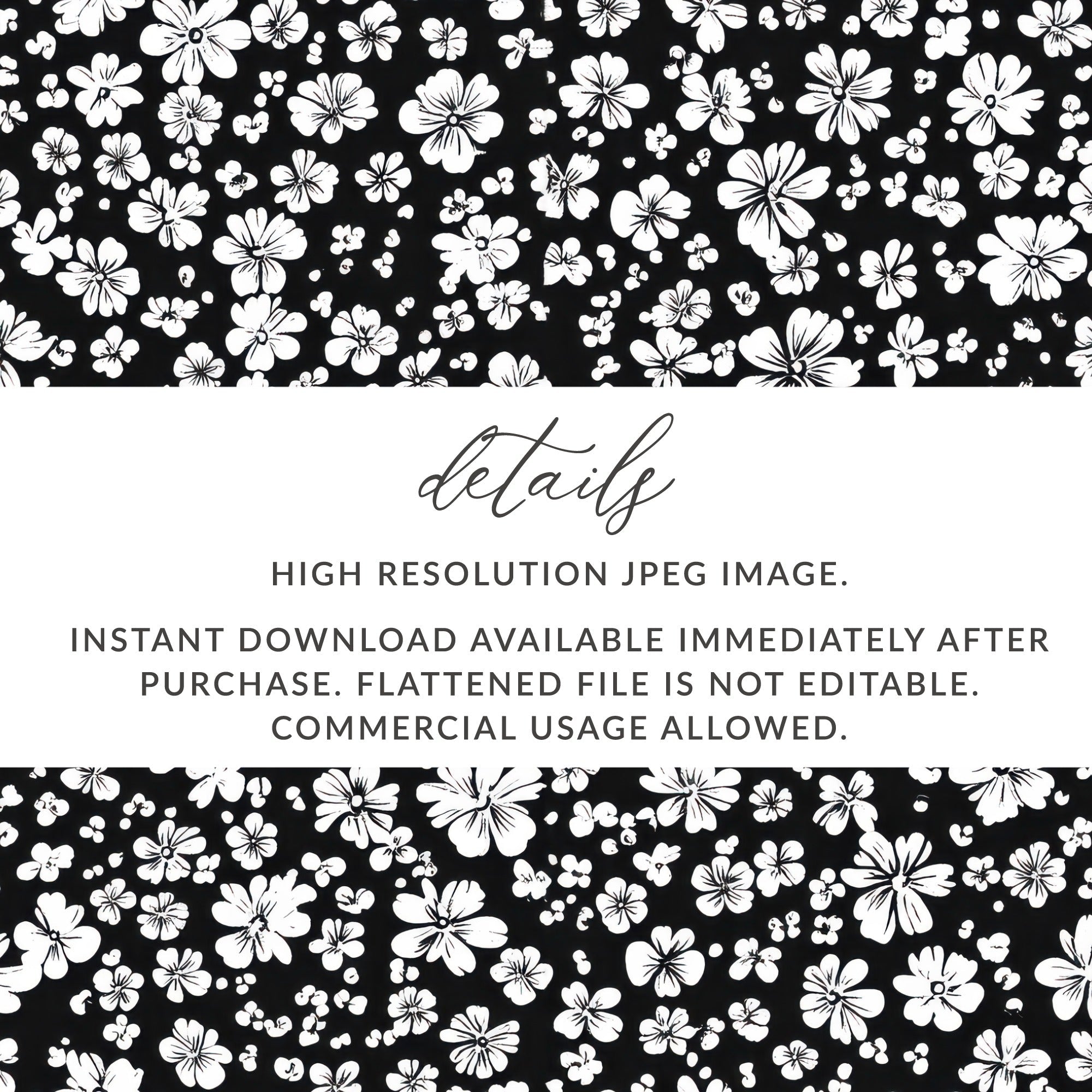 Black and White Floral Doodle, Abstract Digital Paper, Flower Pattern, Modern Design, Seamless Printable, Commercial Use - Moore and Mountain