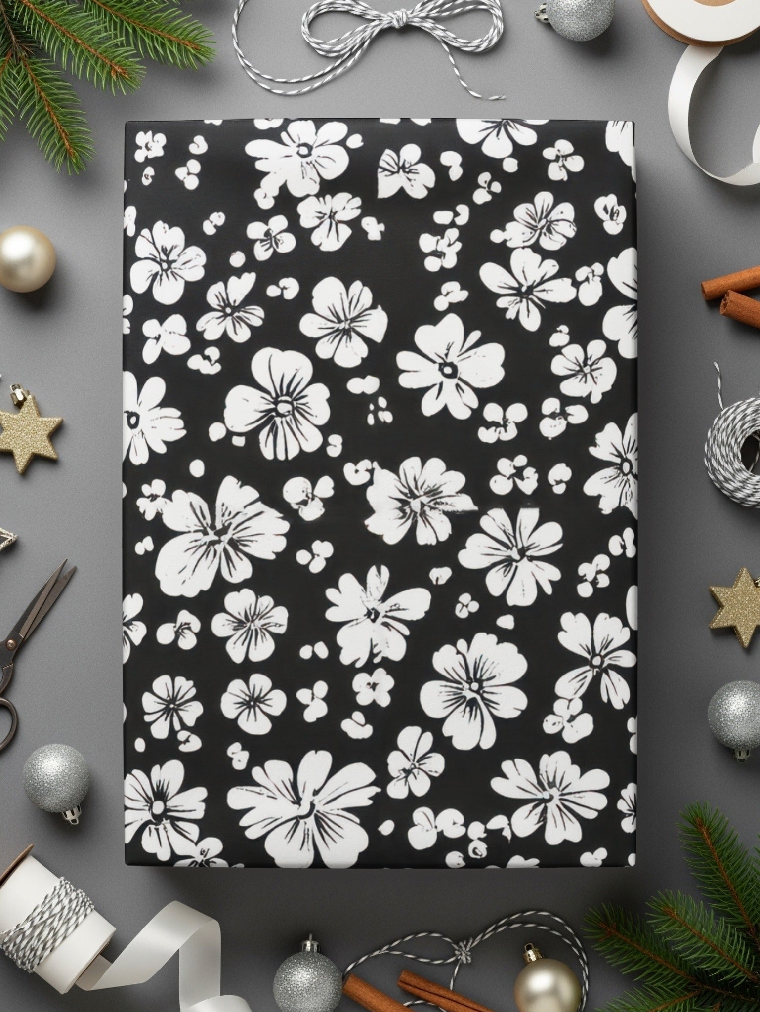 Black and White Floral Doodle, Abstract Digital Paper, Flower Pattern, Modern Design, Seamless Printable, Commercial Use - Moore and Mountain