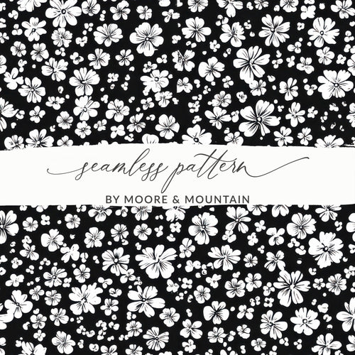Black and White Floral Doodle, Abstract Digital Paper, Flower Pattern, Modern Design, Seamless Printable, Commercial Use - Moore and Mountain