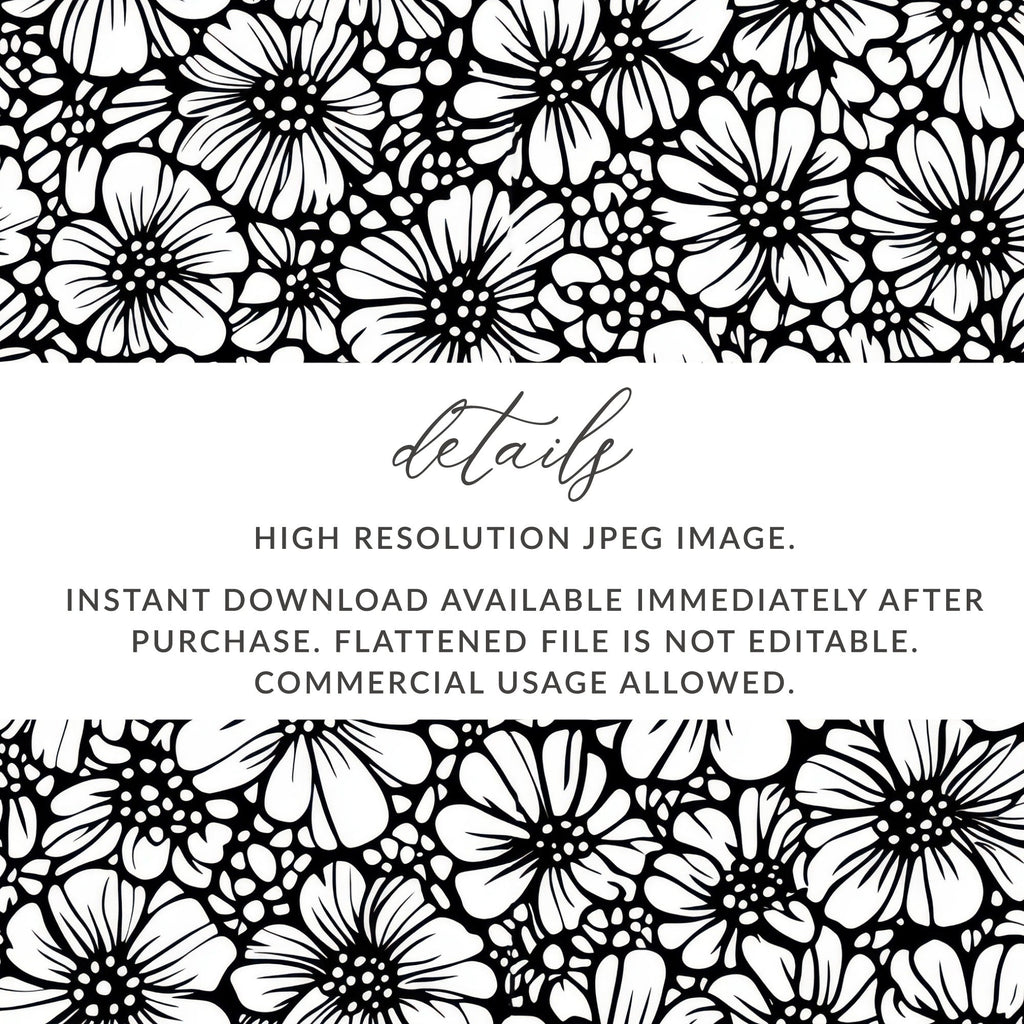 Black and White Floral Doodle, Abstract Digital Paper, Seamless Pattern, Modern Fabric Design, DIY Craft Project, Scrapbook, Digital - Moore and Mountain