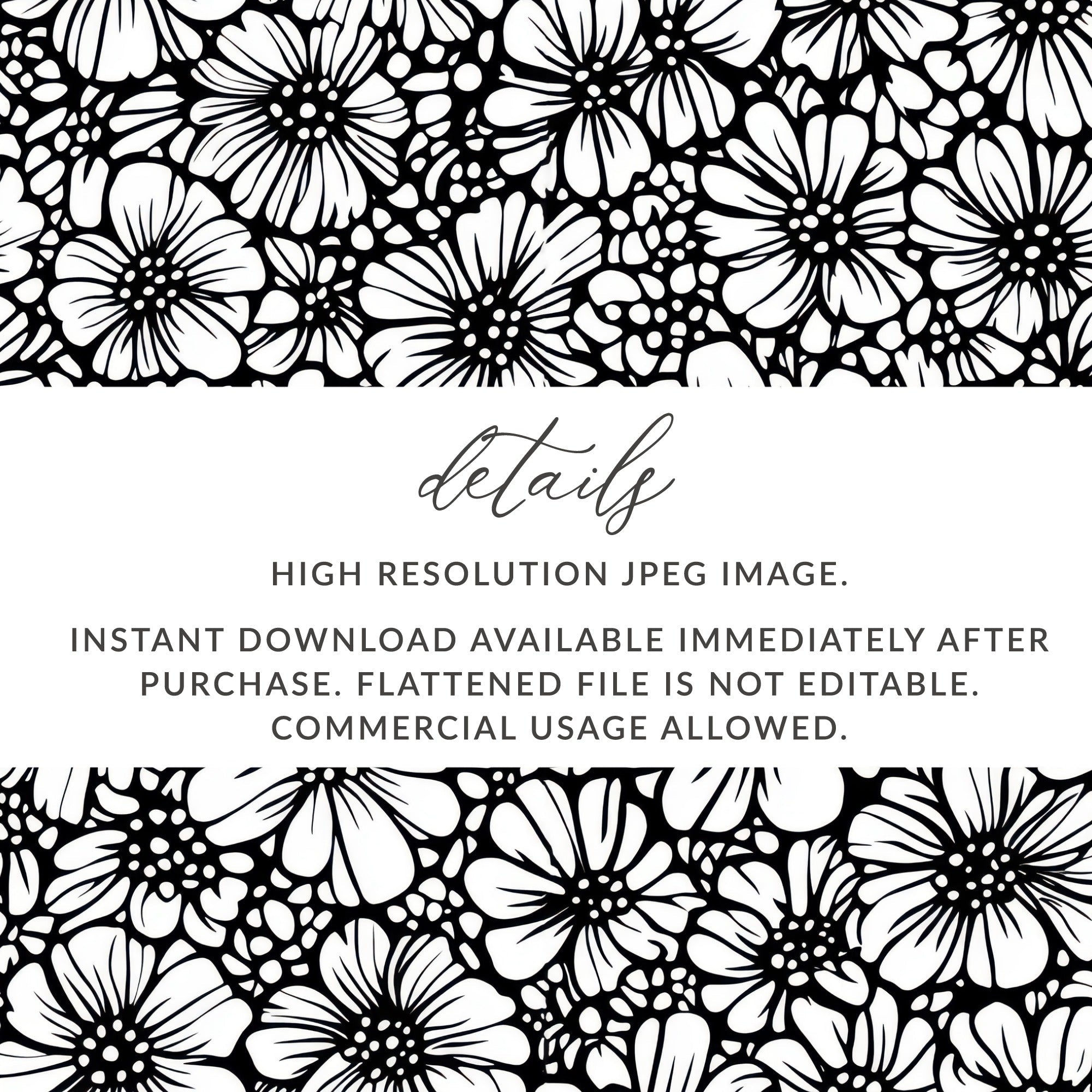 Black and White Floral Doodle, Abstract Digital Paper, Seamless Pattern, Modern Fabric Design, DIY Craft Project, Scrapbook, Digital - Moore and Mountain