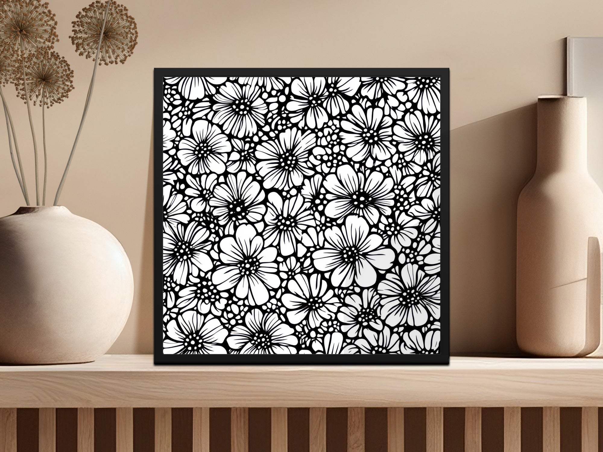 Black and White Floral Doodle, Abstract Digital Paper, Seamless Pattern, Modern Fabric Design, DIY Craft Project, Scrapbook, Digital - Moore and Mountain