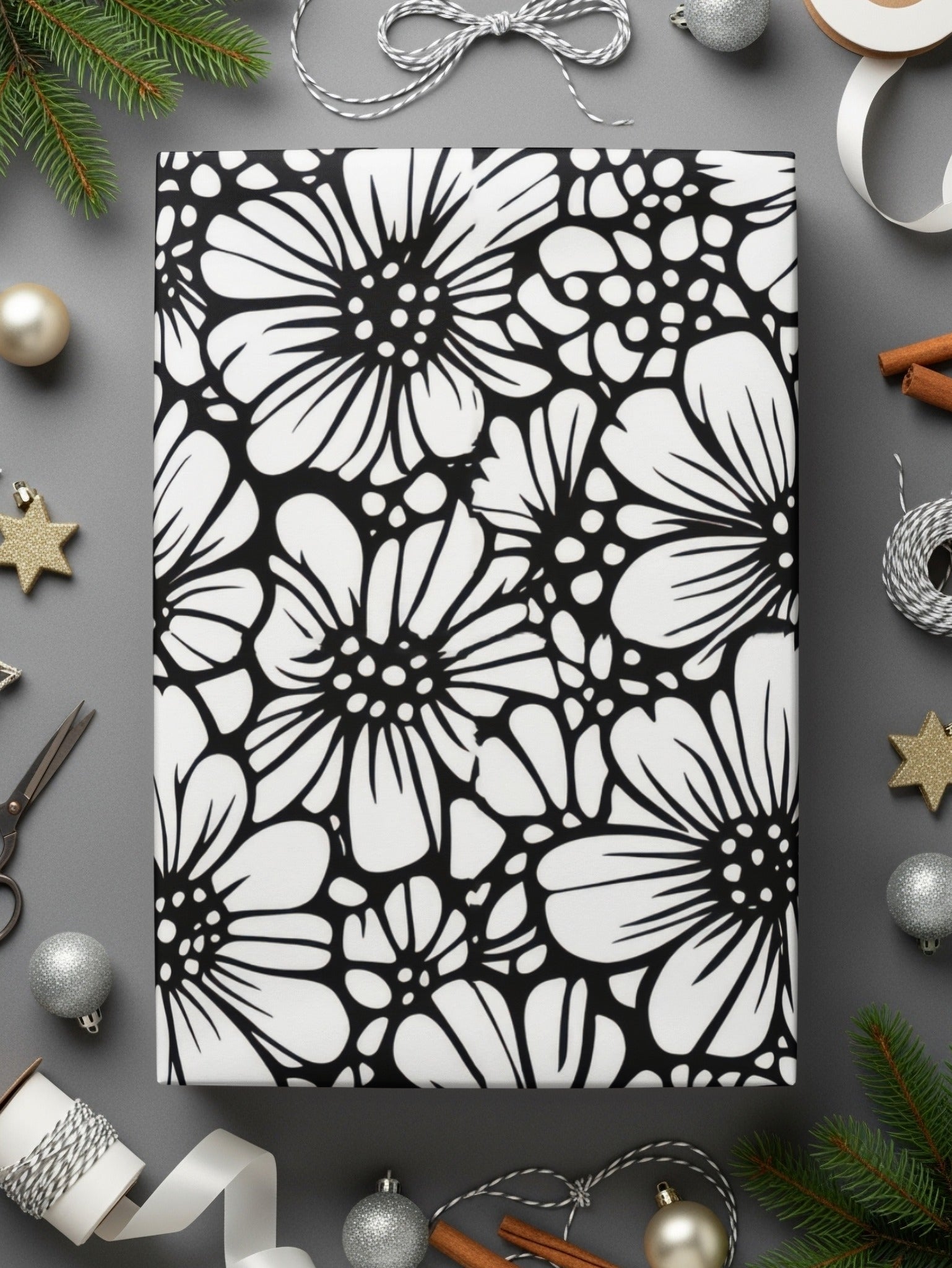 Black and White Floral Doodle, Abstract Digital Paper, Seamless Pattern, Modern Fabric Design, DIY Craft Project, Scrapbook, Digital - Moore and Mountain