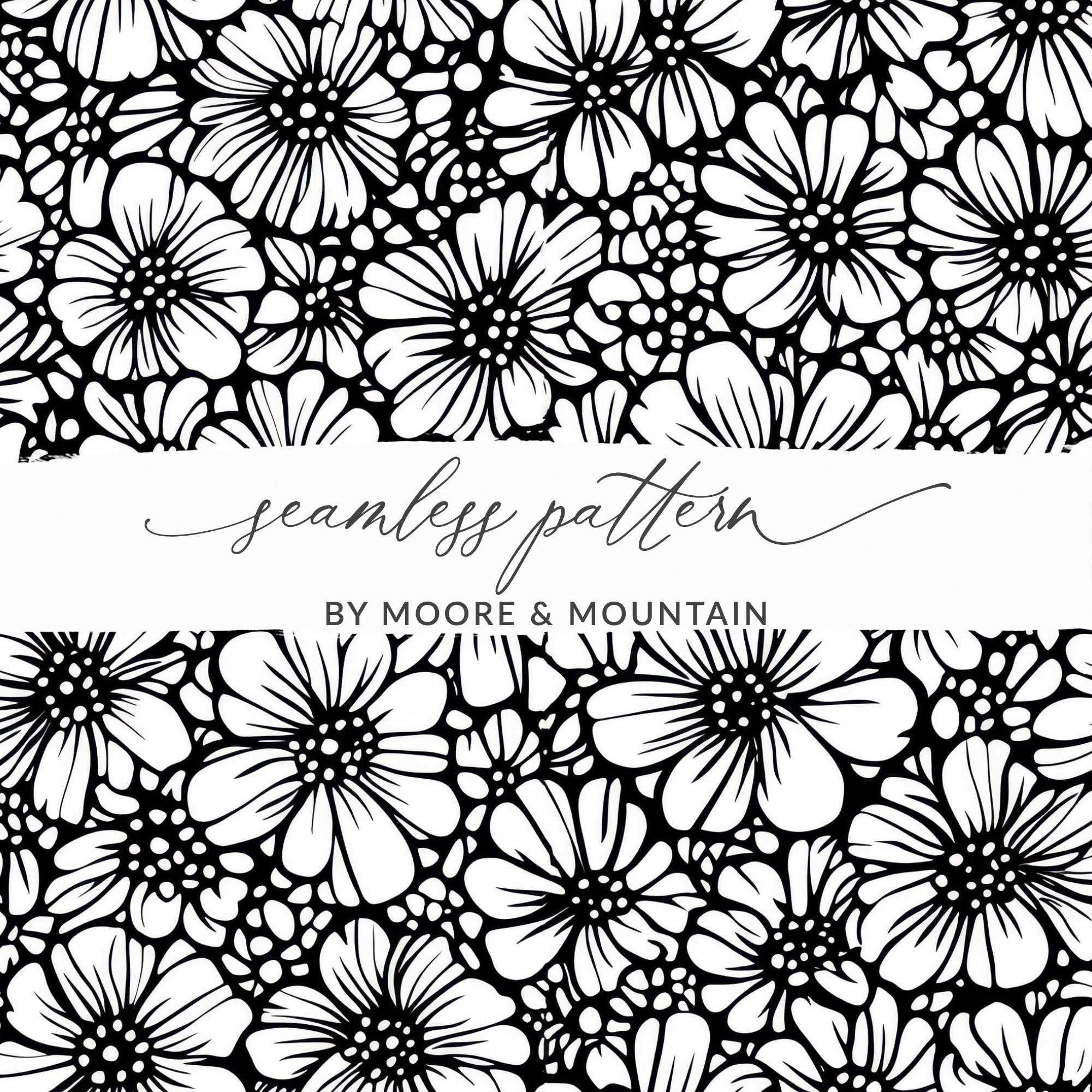 Black and White Floral Doodle, Abstract Digital Paper, Seamless Pattern, Modern Fabric Design, DIY Craft Project, Scrapbook, Digital - Moore and Mountain
