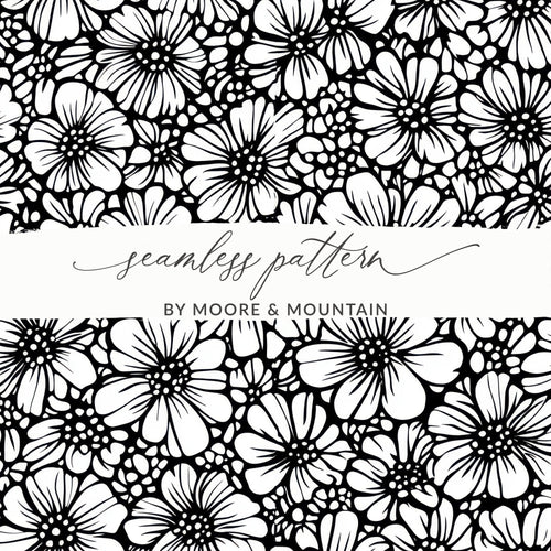 Black and White Floral Doodle, Abstract Digital Paper, Seamless Pattern, Modern Fabric Design, DIY Craft Project, Scrapbook, Digital - Moore and Mountain
