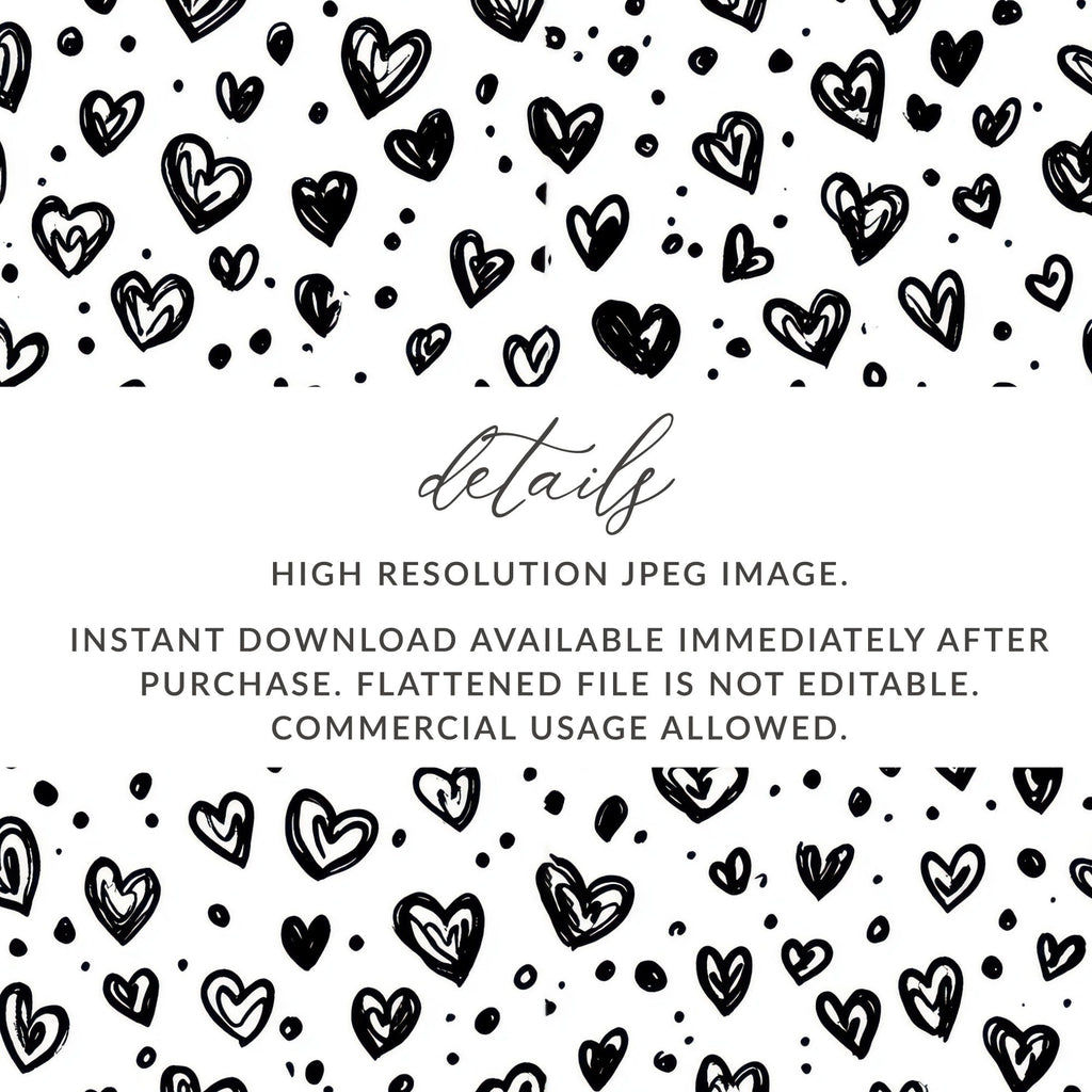 Black and White Hearts Doodle, Abstract Digital Pattern, Seamless Heart Design, Love Digital Paper, Scrapbook Paper Digital, Heart Pattern - Moore and Mountain