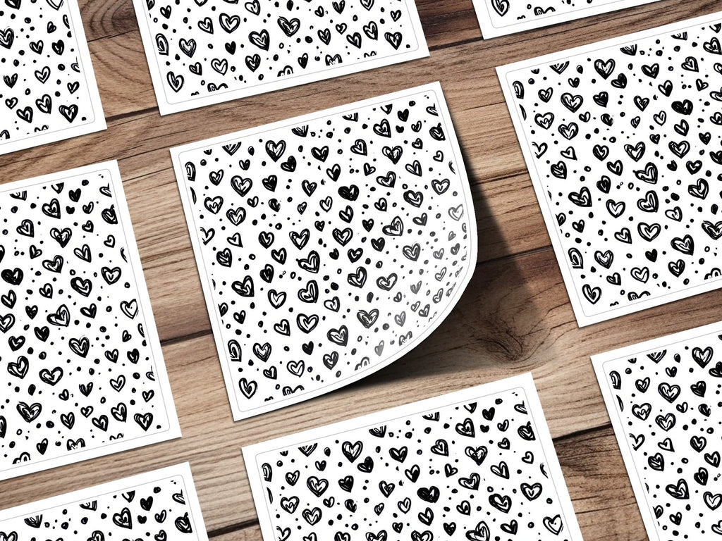Black and White Hearts Doodle, Abstract Digital Pattern, Seamless Heart Design, Love Digital Paper, Scrapbook Paper Digital, Heart Pattern - Moore and Mountain