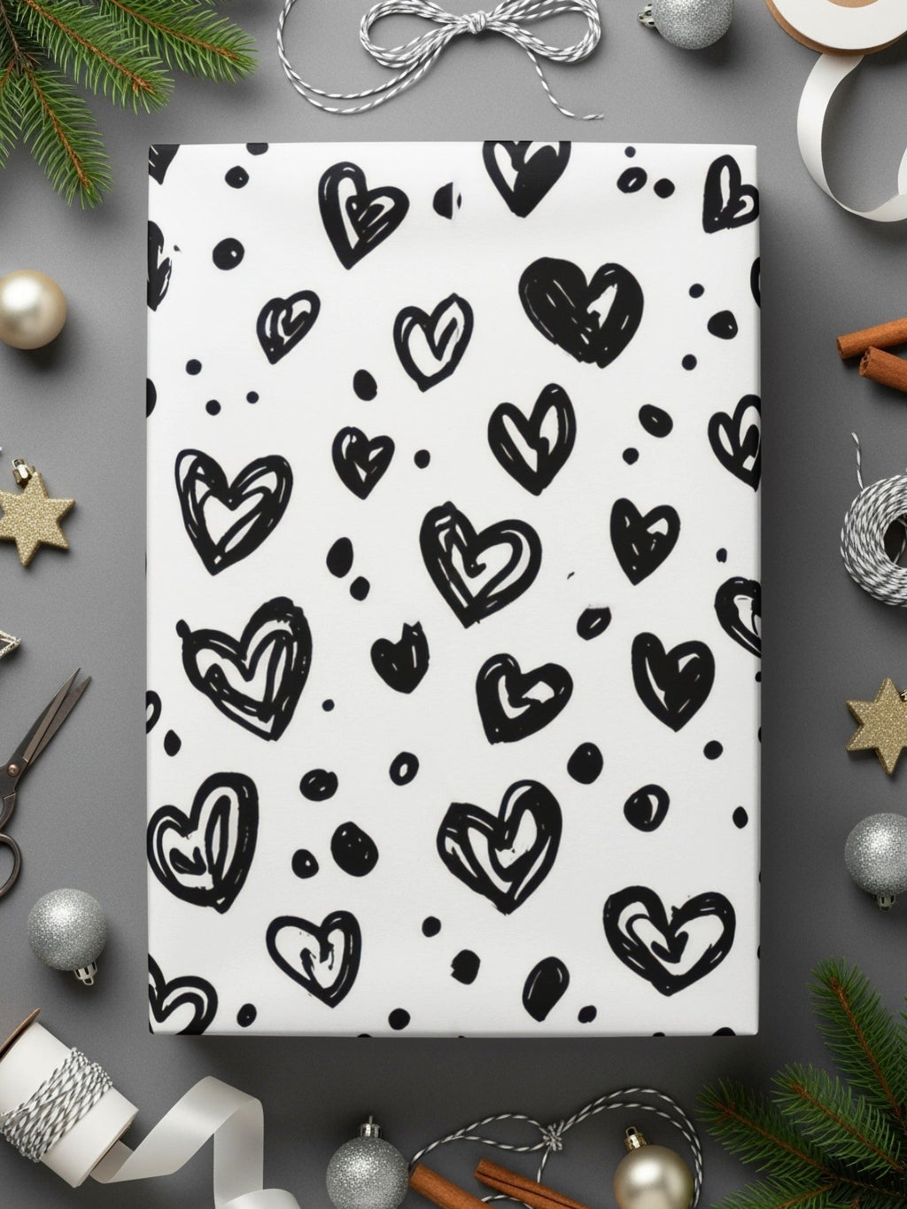 Black and White Hearts Doodle, Abstract Digital Pattern, Seamless Heart Design, Love Digital Paper, Scrapbook Paper Digital, Heart Pattern - Moore and Mountain