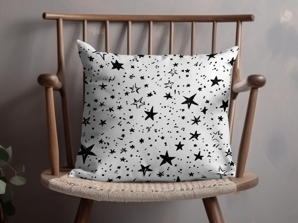 Black and White Star Doodle, Abstract Digital Paper, Modern Geometric Seamless Pattern, Celestial Printable Art, Stars Background - Moore and Mountain