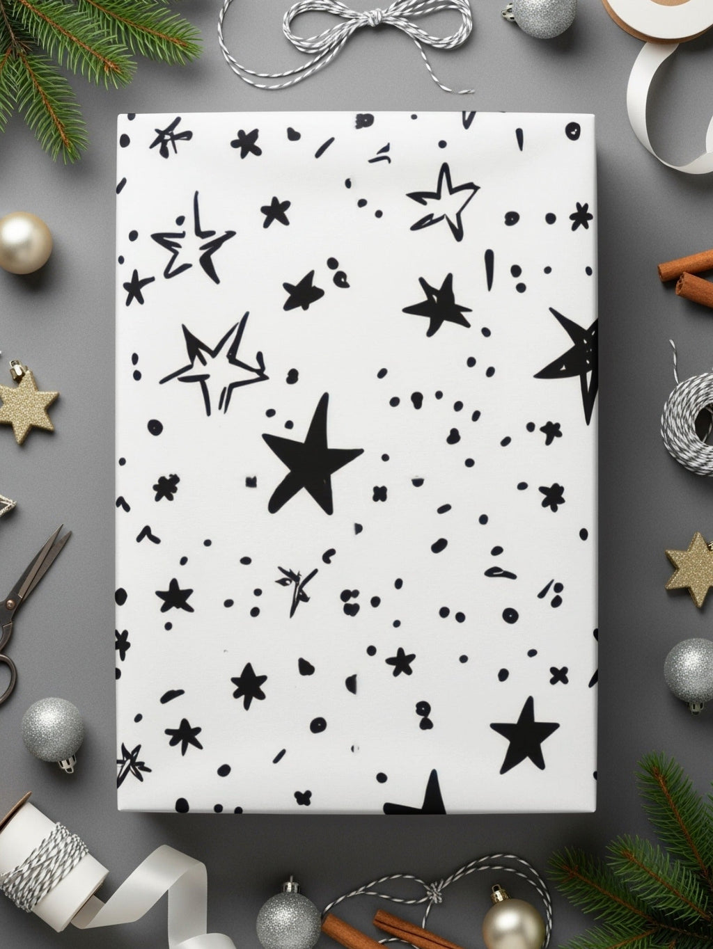 Black and White Star Doodle, Abstract Digital Paper, Modern Geometric Seamless Pattern, Celestial Printable Art, Stars Background - Moore and Mountain