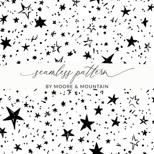 Black and White Star Doodle, Abstract Digital Paper, Modern Geometric Seamless Pattern, Celestial Printable Art, Stars Background - Moore and Mountain