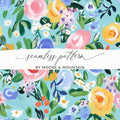 Blue Abstract Floral Seamless Pattern Digital Paper, Acrylic Spring Ditsy Flower Background, Fine Art Floral, Modern Gouache Painted Design - Moore and Mountain