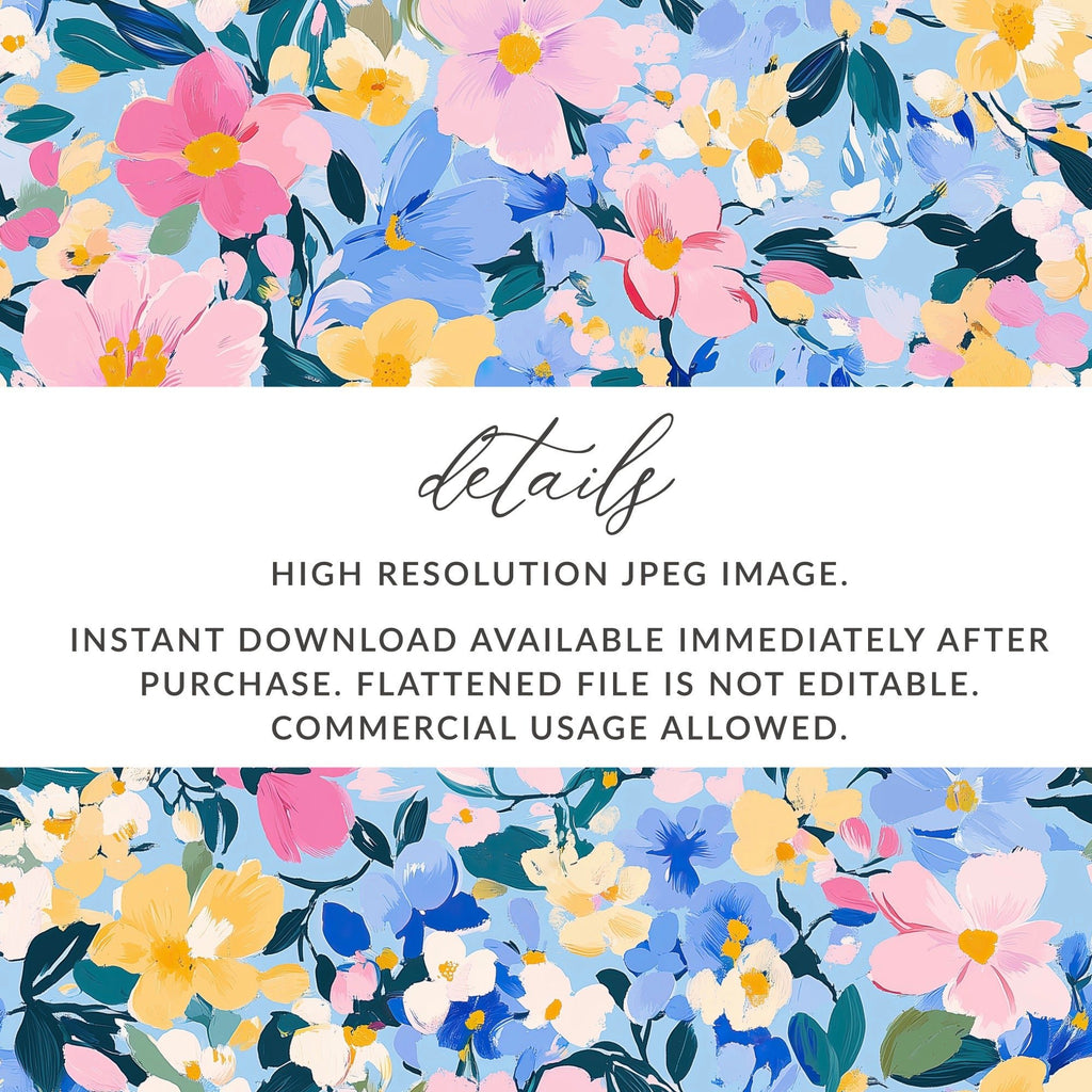 Blue Acrylic Floral Seamless Pastel Floral Garden Digital Pattern | Painterly Design for Printables & Crafts - Moore and Mountain