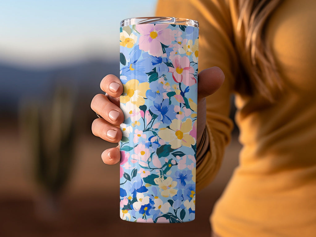 Blue Acrylic Floral Seamless Pastel Floral Garden Digital Pattern | Painterly Design for Printables & Crafts - Moore and Mountain