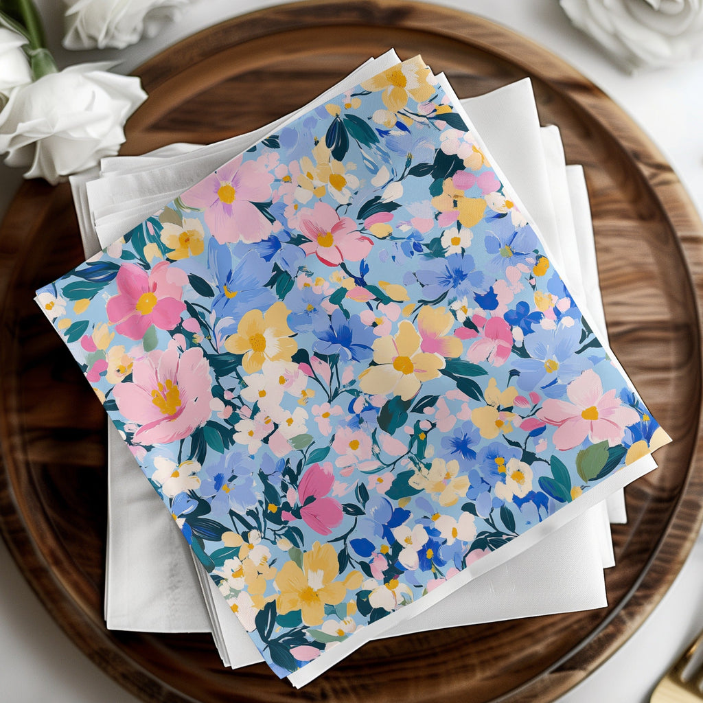 Blue Acrylic Floral Seamless Pastel Floral Garden Digital Pattern | Painterly Design for Printables & Crafts - Moore and Mountain