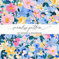 Blue Acrylic Floral Seamless Pastel Floral Garden Digital Pattern | Painterly Design for Printables & Crafts - Moore and Mountain