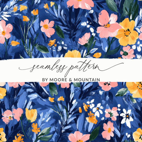 Blue Botanical Bliss Colorful Floral Art Print Digital - Moore and Mountain