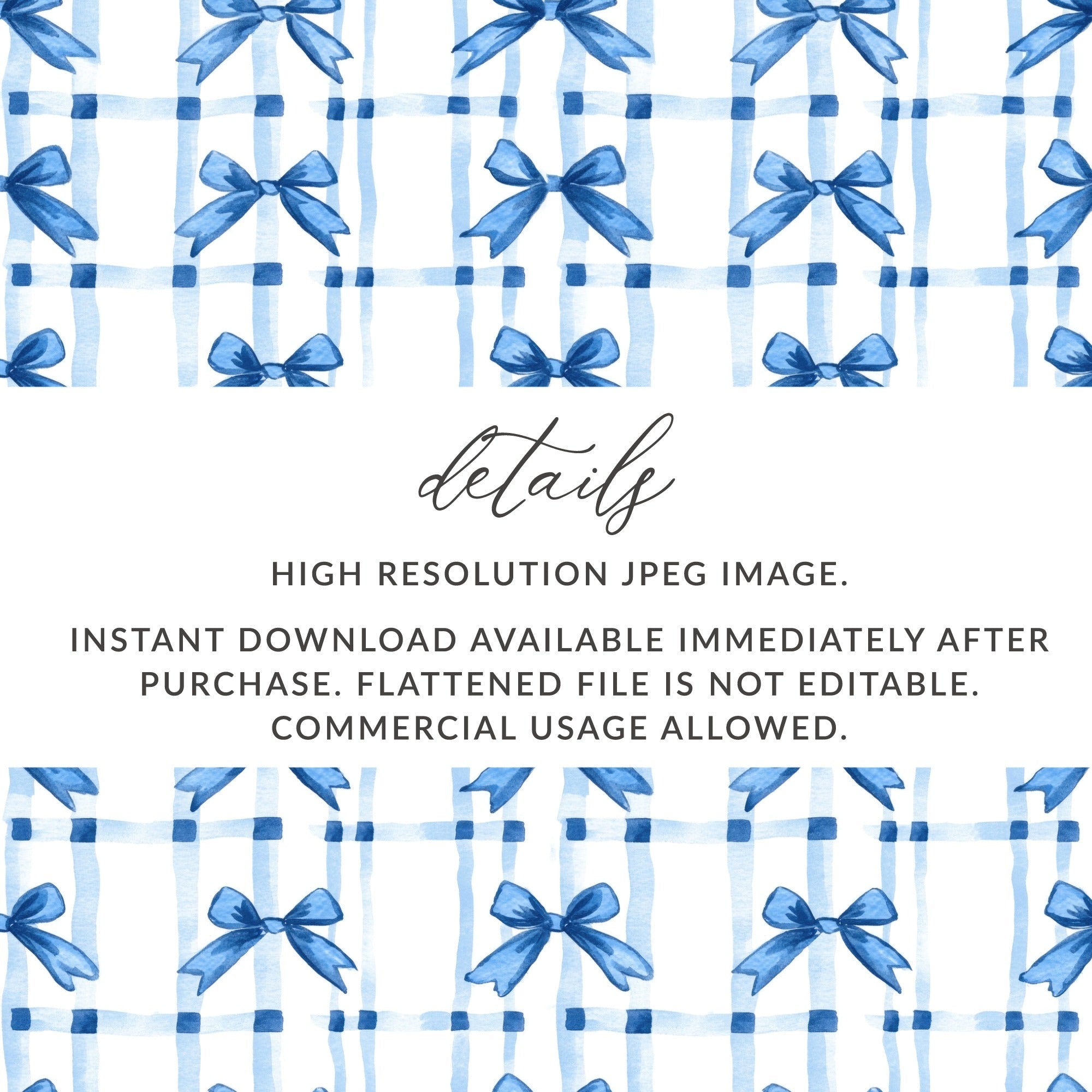 Blue Bow Digital Paper, Gingham Background, Seamless Pattern, Scrapbook Paper, Fabric Design, Watercolor Design, Cute Pattern - Moore and Mountain