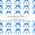 Blue Bow Digital Paper, Gingham Background, Seamless Pattern, Scrapbook Paper, Fabric Design, Watercolor Design, Cute Pattern - Moore and Mountain