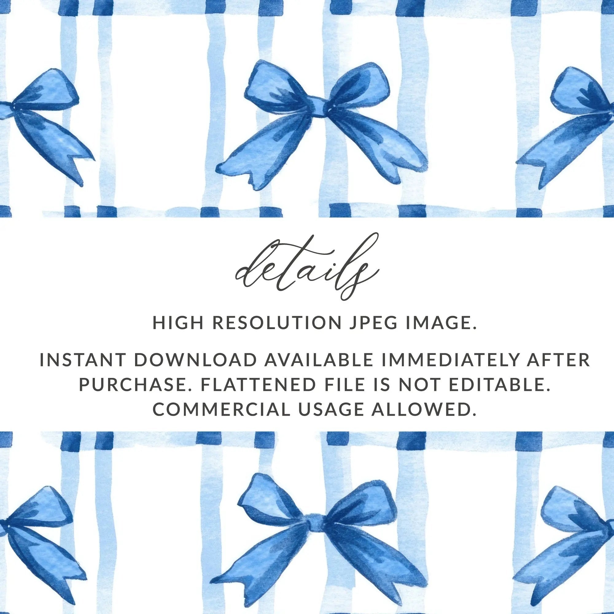 Blue Bow Seamless Digital Paper, Watercolor Plaid Pattern, Fabric Design, Digital Scrapbooking, Ribbon Texture, Gift Wrap, Digital Files - Moore and Mountain