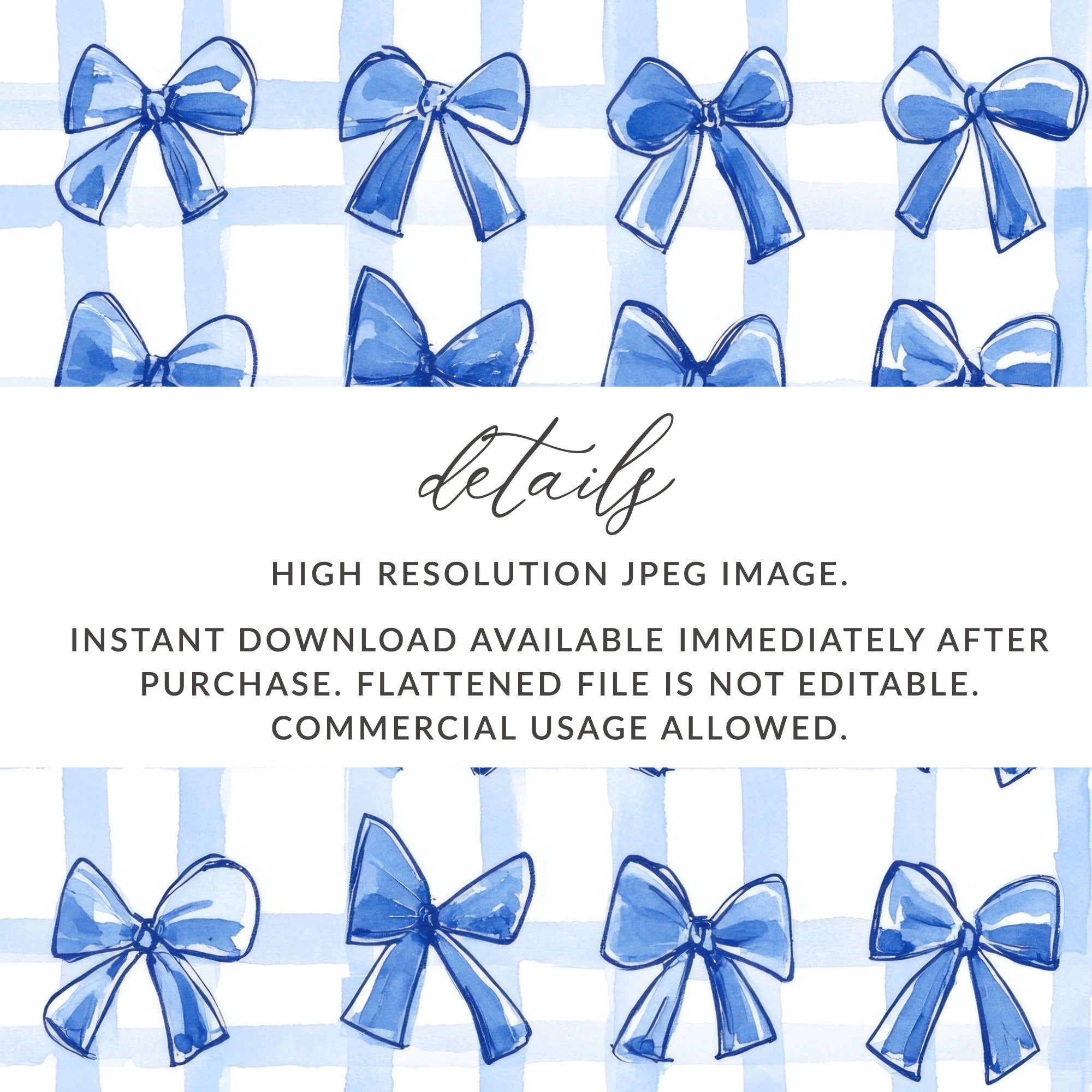 Blue Bow Seamless Pattern, Watercolor Digital Paper, Gift Wrap, Fabric Design, Scrapbooking, Background, Commercial Use, Digital - Moore and Mountain