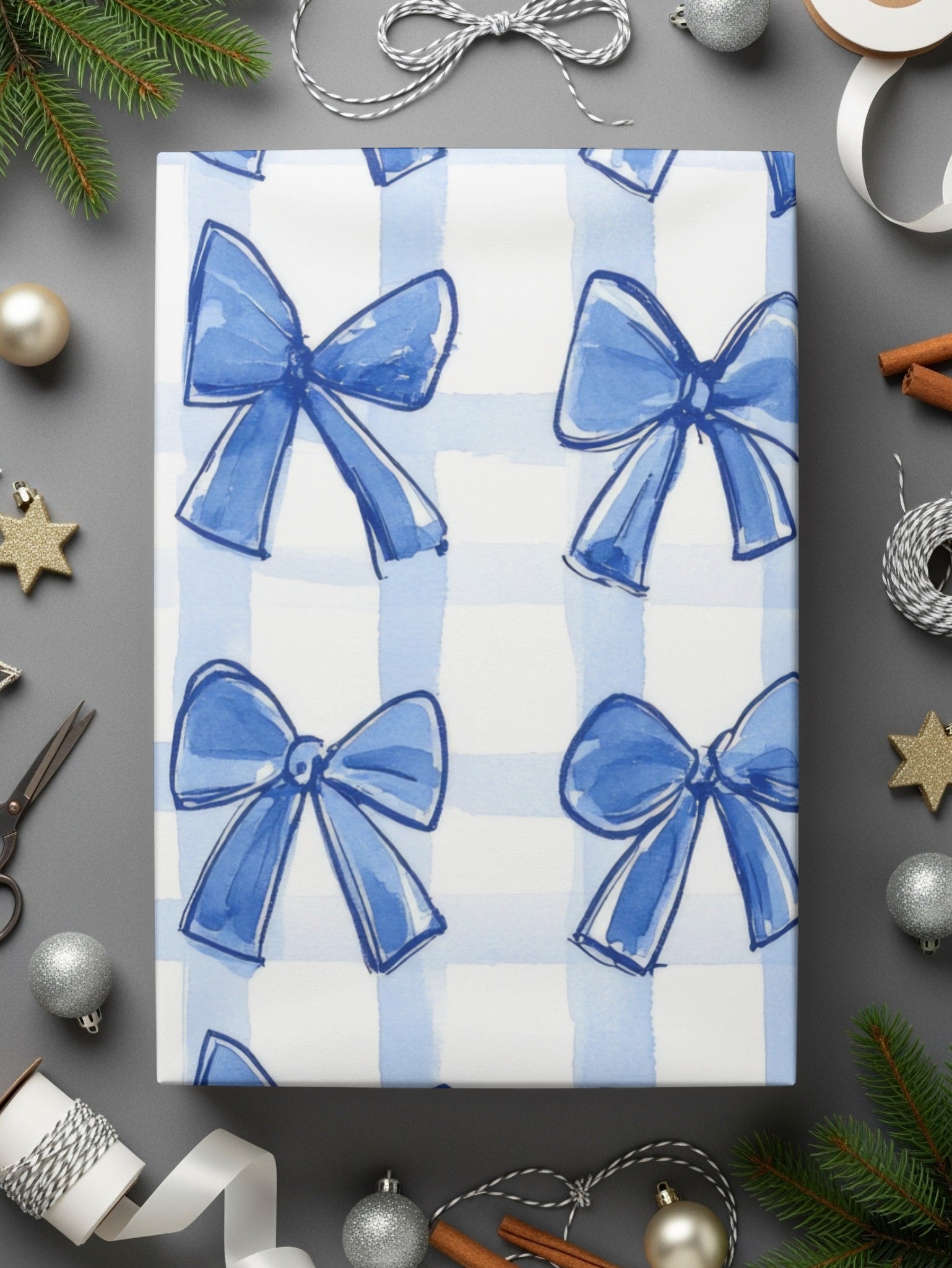 Blue Bow Seamless Pattern, Watercolor Digital Paper, Gift Wrap, Fabric Design, Scrapbooking, Background, Commercial Use, Digital - Moore and Mountain