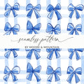 Blue Bow Seamless Pattern, Watercolor Digital Paper, Gift Wrap, Fabric Design, Scrapbooking, Background, Commercial Use, Digital - Moore and Mountain
