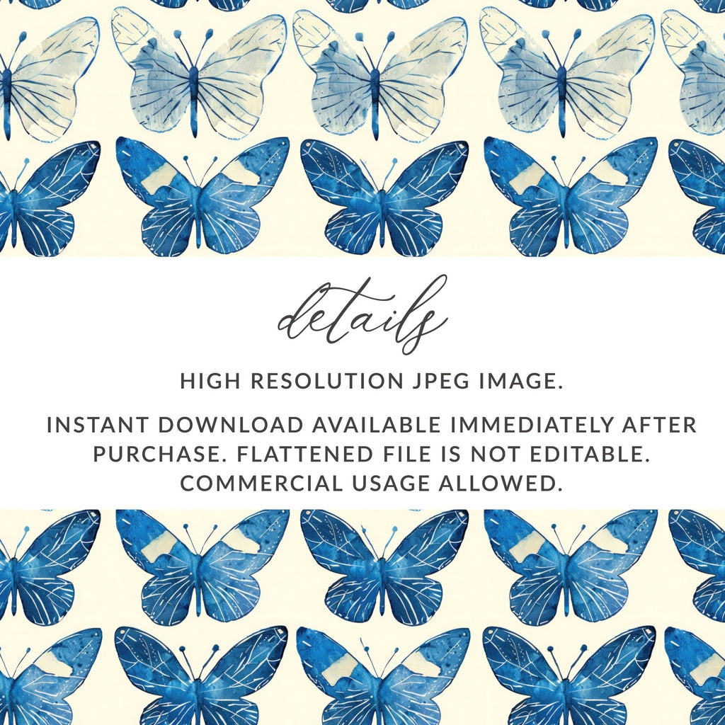 Blue Butterfly Pattern, Digital Paper, Seamless Background, Scrapbook Paper, Watercolor Butterfly Art, Commercial Use - Moore and Mountain