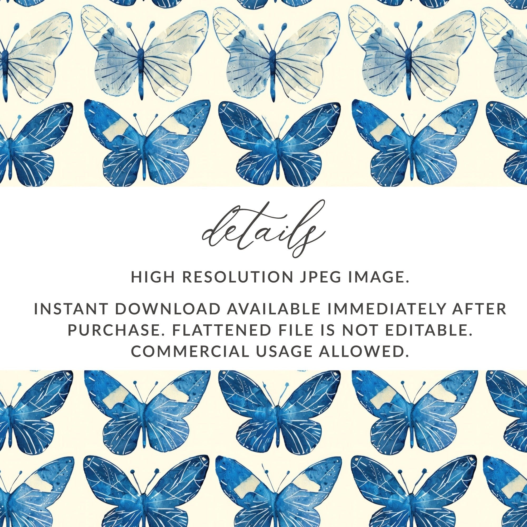 Blue Butterfly Pattern, Digital Paper, Seamless Background, Scrapbook Paper, Watercolor Butterfly Art, Commercial Use - Moore and Mountain