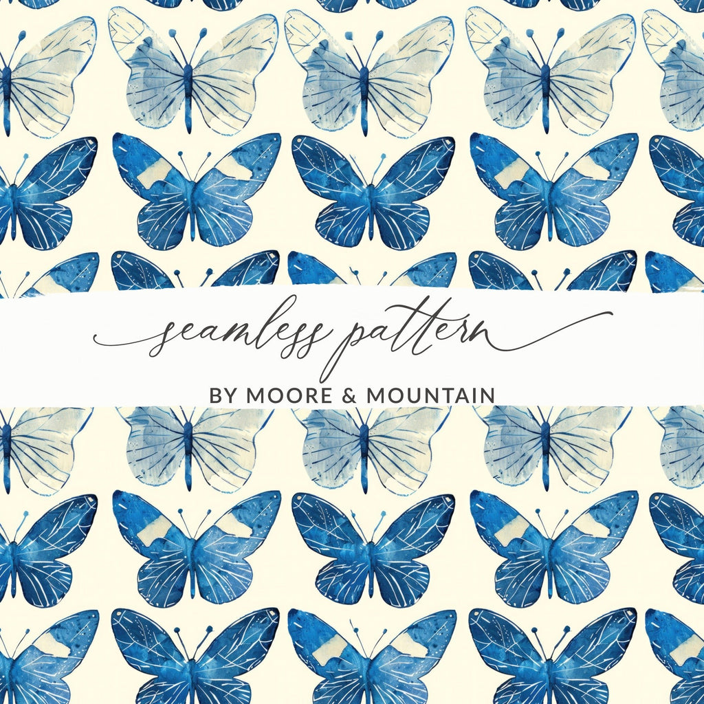Blue Butterfly Pattern, Digital Paper, Seamless Background, Scrapbook Paper, Watercolor Butterfly Art, Commercial Use - Moore and Mountain