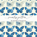 Blue Butterfly Pattern, Digital Paper, Seamless Background, Scrapbook Paper, Watercolor Butterfly Art, Commercial Use - Moore and Mountain