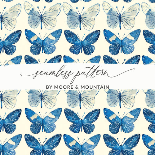 Blue Butterfly Pattern, Digital Paper, Seamless Background, Scrapbook Paper, Watercolor Butterfly Art, Commercial Use - Moore and Mountain