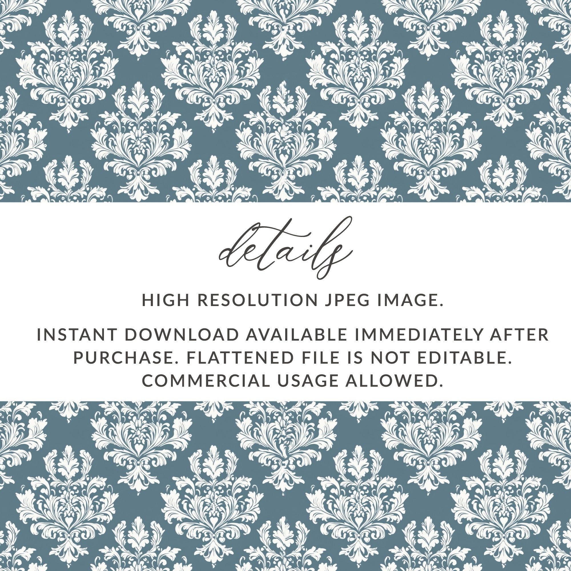 Blue Damask Floral Pattern Texture Background | Digital Design for Crafting & Scrapbooking - Moore and Mountain
