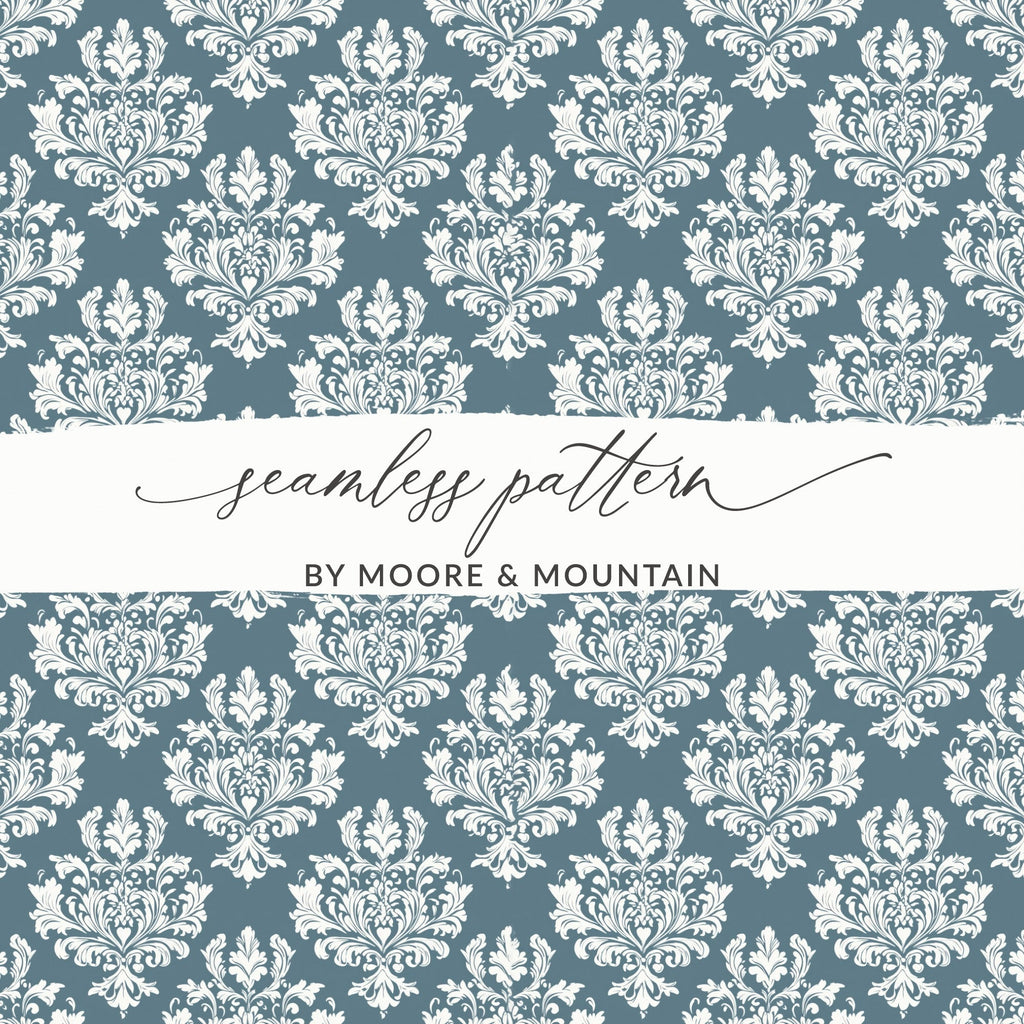 Blue Damask Floral Pattern Texture Background | Digital Design for Crafting & Scrapbooking - Moore and Mountain
