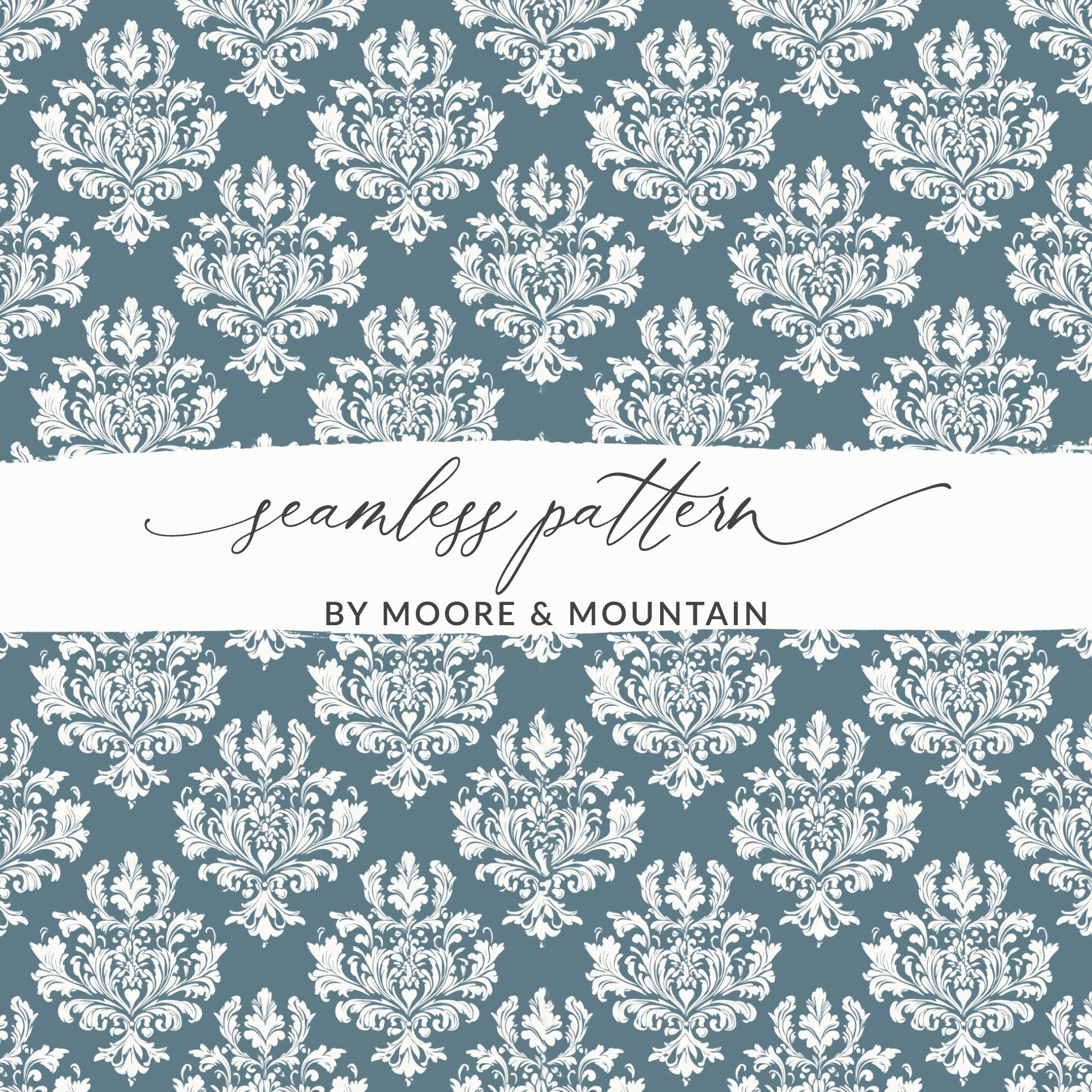 Blue Damask Floral Pattern Texture Background | Digital Design for Crafting & Scrapbooking - Moore and Mountain