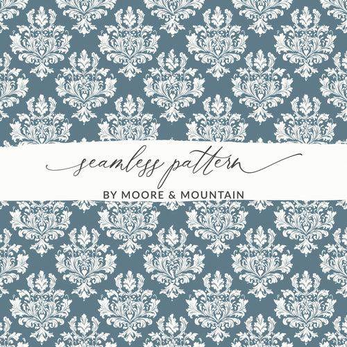 Blue Damask Floral Pattern Texture Background | Digital Design for Crafting & Scrapbooking - Moore and Mountain