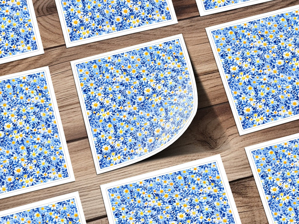 Blue Ditsy Daisy Floral Digital Paper, Watercolor Flower Pattern, Spring Background, Seamless Fabric Design, Scrapbooking Paper - Moore and Mountain