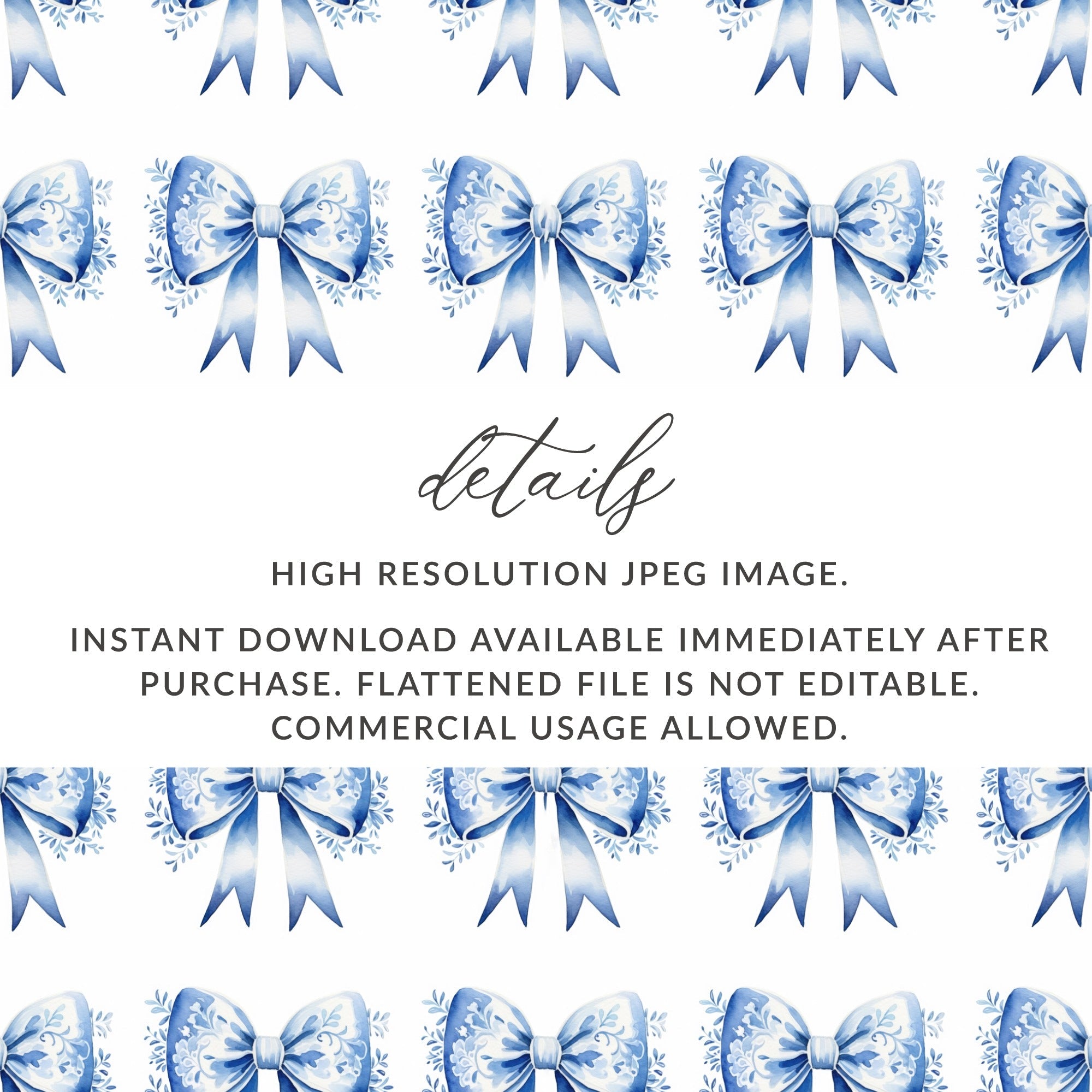 Blue Floral Bow Digital Paper, Seamless Patterns for Scrapbooking, Watercolor Bows, Festive Digital Design, Craft Project, Digital Product - Moore and Mountain