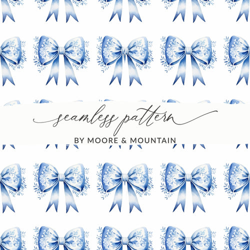 Blue Floral Bow Digital Paper, Seamless Patterns for Scrapbooking, Watercolor Bows, Festive Digital Design, Craft Project, Digital Product - Moore and Mountain