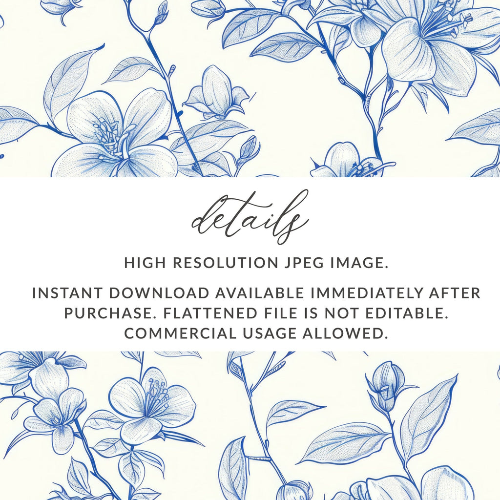 Blue Floral Branches Pattern Detailed Design Artwork Digital - Moore and Mountain
