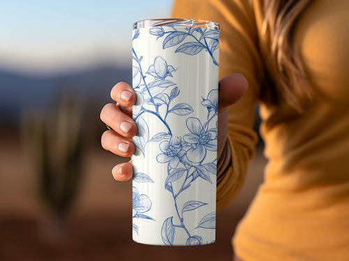 Blue Floral Branches Pattern Detailed Design Artwork Digital - Moore and Mountain