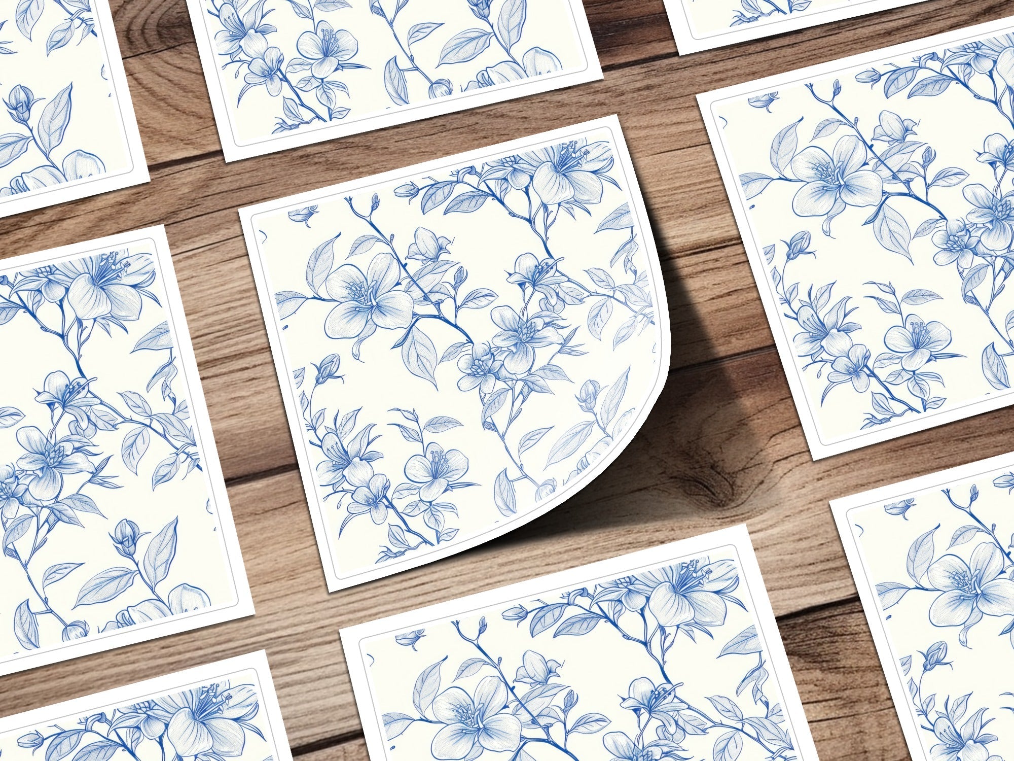 Blue Floral Branches Pattern Detailed Design Artwork Digital - Moore and Mountain