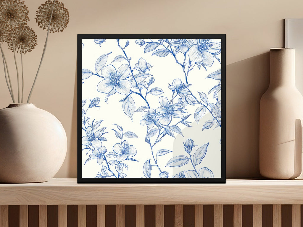 Blue Floral Branches Pattern Detailed Design Artwork Digital - Moore and Mountain