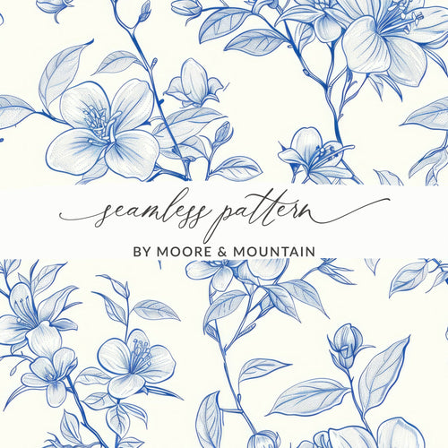 Blue Floral Branches Pattern Detailed Design Artwork Digital - Moore and Mountain