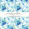 Blue Floral Cross Digital Paper, Seamless Pattern, Baptism Fabric, Watercolor Flowers, Church Scrapbook, Printable, Religious Digital - Moore and Mountain
