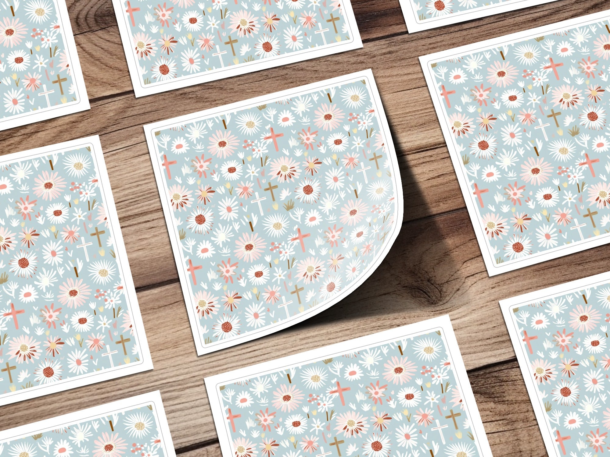 Blue Floral Cross Digital Paper, Spring Flower Pattern, Religious Seamless Design, Easter Illustration, Pastel Print, Baptism, Digital File - Moore and Mountain