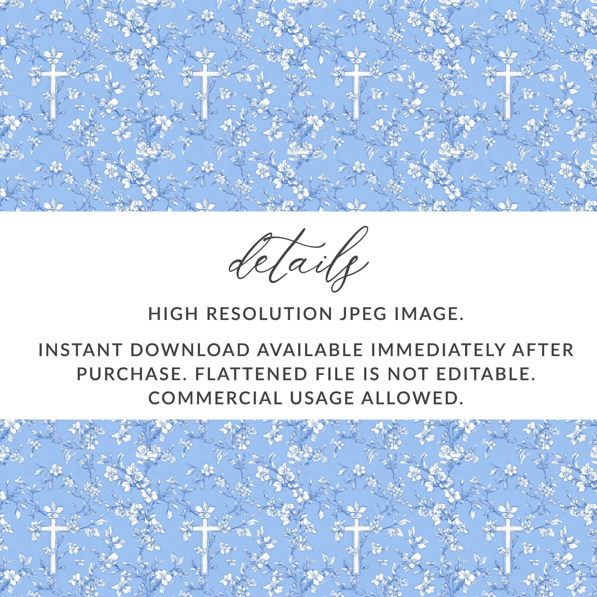 Blue Floral Cross Pattern, Seamless Design, Digital Download, Repeating Pattern, Religious Print, Flower Pattern, Christian Graphic - Moore and Mountain